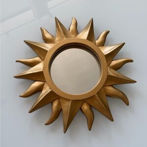 Vintage Bohemian Gold Sunburst Carved wood Wall Mirror